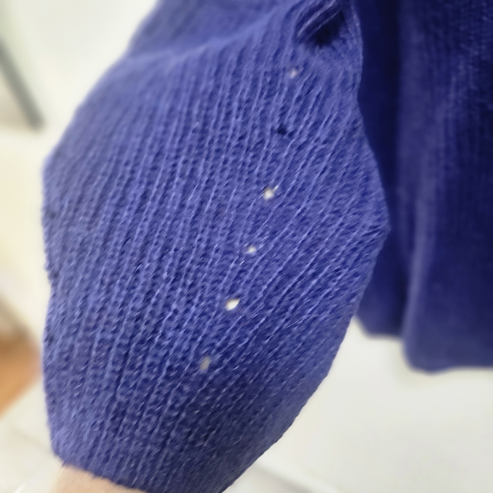 H&M Women's Oversized Ribbed Knit Sweater Size L Blue Mohair High Neck - Picture 4 of 8